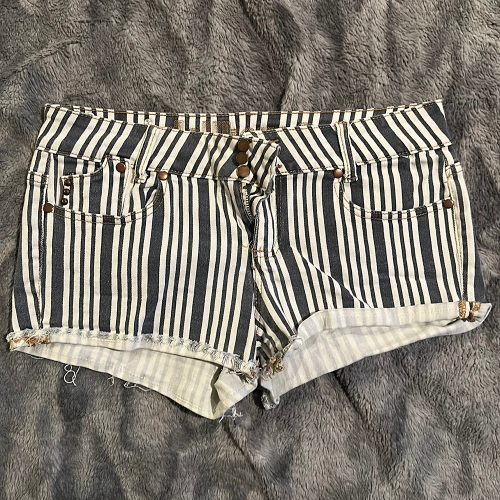 Denim Blue and White Stripes Shorts